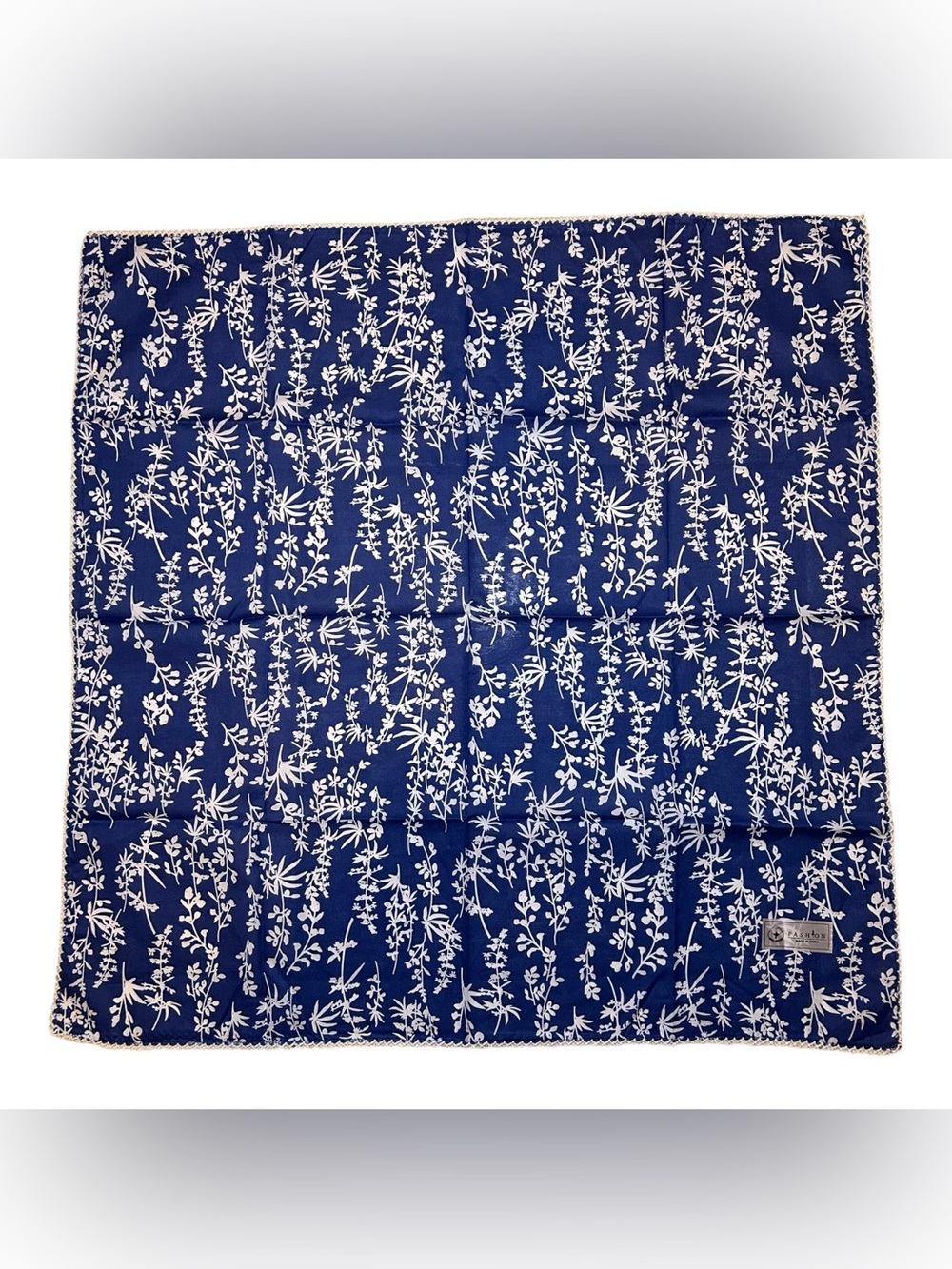 Blue Floral Cotton Scarf 27” x 27” Bandana Bohemian